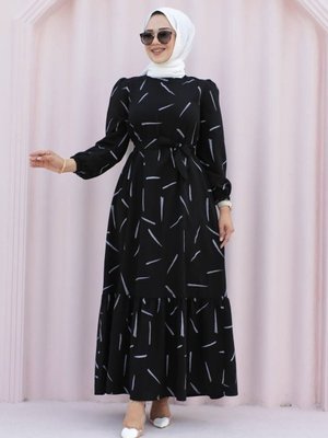 Vita Etek Fırfırlı Viskon Elbise