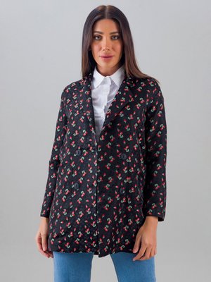 Siyah Blazer Ceket Çiçek Desenli Siyah Blazer Ceket Çiçek Desenli