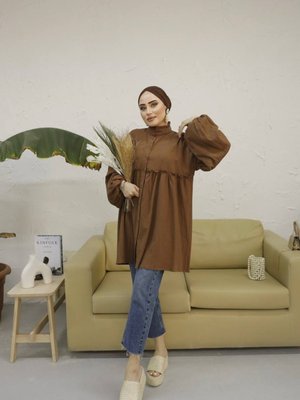 Bol Kesim Oversize Dikiş Detay Lastik Kol Müslin Kumaş Tunik Gömlek Bol Kesim Oversize Dikiş Detay Lastik Kol Müslin Kumaş Tunik Gömlek