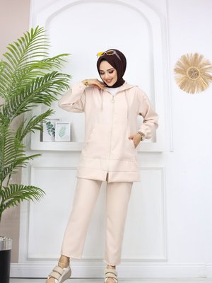 Kanguru Cepli İthal Double Kumaş Kapüşonlu İkili Eşofman Takımı