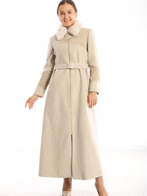 Yaka Kürklü Kemerli Kaşe Kaban