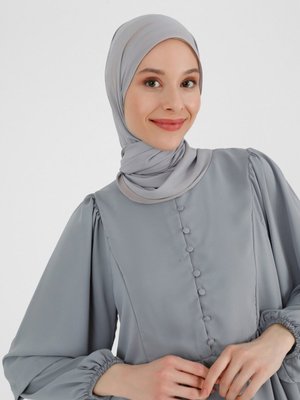 Ipek Tuşeli Ve Birit Detaylı Tunik Gri Mavi