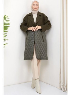 Haki Kapitone Garnili Kaşe Kaban Haki Kapitone Garnili Kaşe Kaban