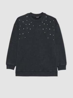 Regular Fit Bisiklet Yaka İşlemeli Sweatshirt Tunik