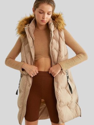 Camel Cebi Fermuarlı Kürklü Şişme Yelek