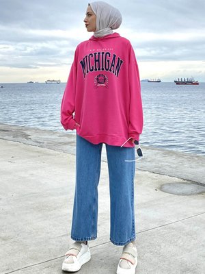 Mıchıgan Baskılı Kapüşonlu Sweatshirt