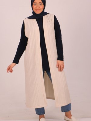 Bej Büyük Beden Giy Çık Bürümcük Yelek