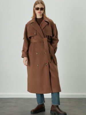 Premıum Kaşe Trenç Kaban Kahverengi