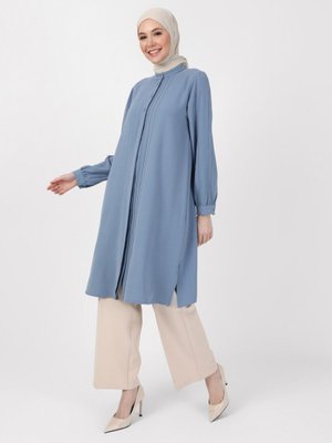 Nervür Detaylı Aerobin Uzun Tunik Soğuk Mavi