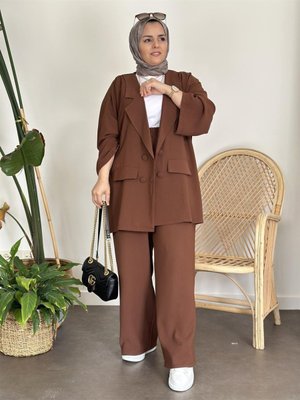 Ceket Takım Owersize Krep Acı Kahve Ceket Takım Owersize Krep Acı Kahve