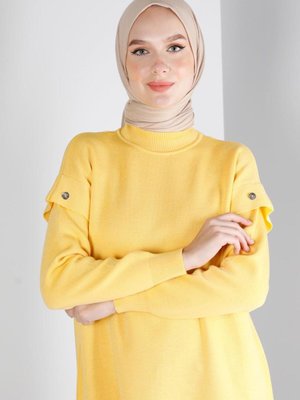 Düğme Detaylı Triko Tunik