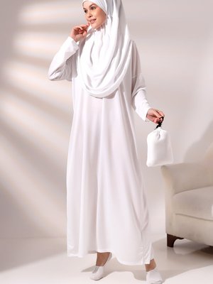 Tek Parça Çantalı Namaz Elbisesi Beyaz Tek Parça Çantalı Namaz Elbisesi Beyaz