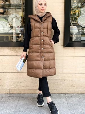 Cep Detaylı Şişme Yelek Taba