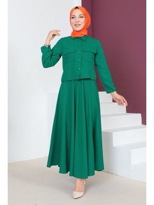 Zümrüt Yeşili Etekli İkili Takım