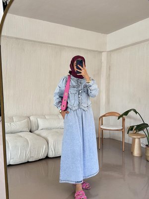 Babe Denim Etekli Takım Buz Mavi