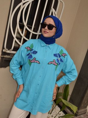 Nakışlı Oversize Gömlek Tesettür Tunik