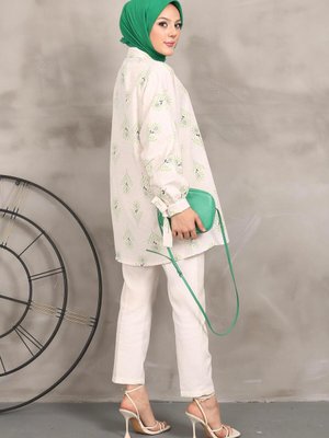 Keten Çicek Desenli Tunık