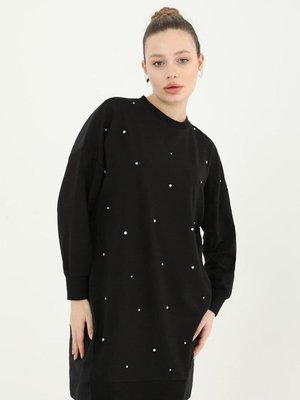 Siyah Taşlı Paraşüt Detaylı Tunik