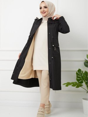 Kmkbin Kadın İçi Kürklü Fermuar Cep Detaylı Kışlık Mont Özaltay