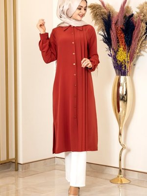 Nervürlü Uzun Tunik Kiremit Design Nervürlü Uzun Tunik Kiremit Design