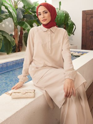 Bej Tunik & Pantolon İkili Takım