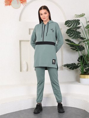 Mint Yeşil Renk Kapüşonlu Sweatshirt Eşofman Takım