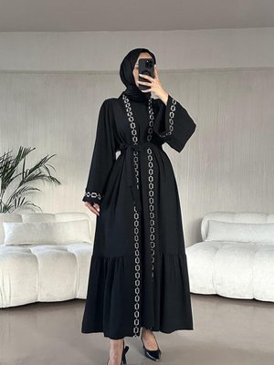 Zincir Detay Abaya Elbise Siyah