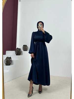 Balon Kol Saten Kumaş İnce Kuşaklı Elbise Balon Kol Saten Kumaş İnce Kuşaklı Elbise