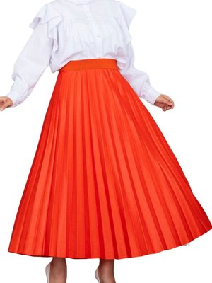 Orange Beli Lastikli Piliseli Uzun Etek Orange Beli Lastikli Piliseli Uzun Etek