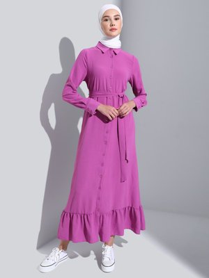 Pembe Aerobin Eteği Volanlı Elbise