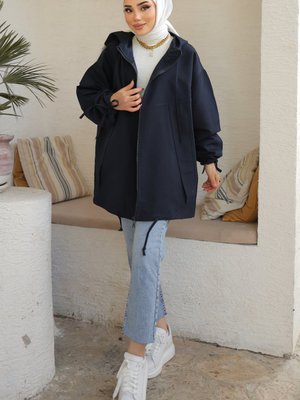 Kapüşonlu Trençkot Lacivert
