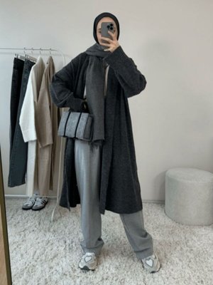 Oversize Uzun Hırka Antrasit