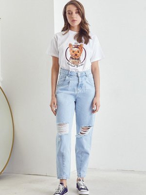 Mavi Yırtık Detay Jean Pantolon