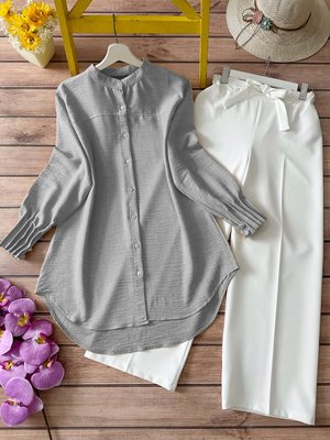 Kombin Nervürlü Tunik Ve Pantolon Takım Gri