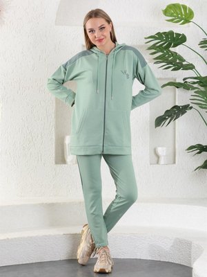 Mint Su Yeşili Sweatshirt Jogger Kapüşonlu Fermuarlı Cepli Takım