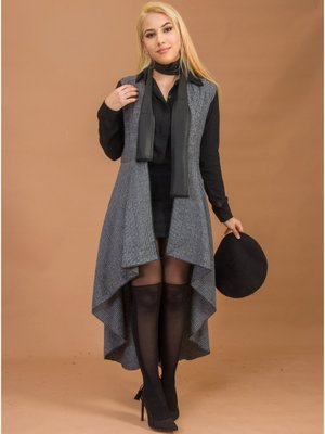 Füme Çizgili Uzun Yelek