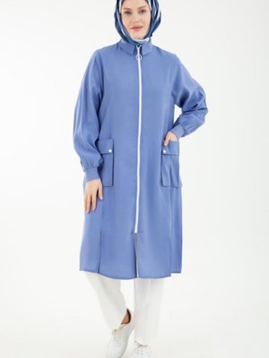 Armine Trend Kolları Ribanalı Önden Fermuarlı Cepli Giy Çık Mavi