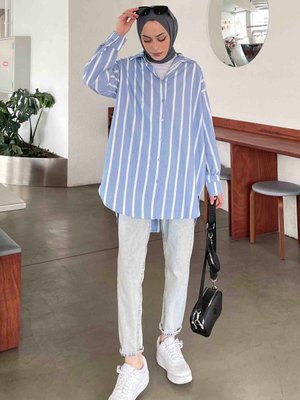 Oversize Kalın Çizgi Detaylı Gömlek Oversize Kalın Çizgi Detaylı Gömlek