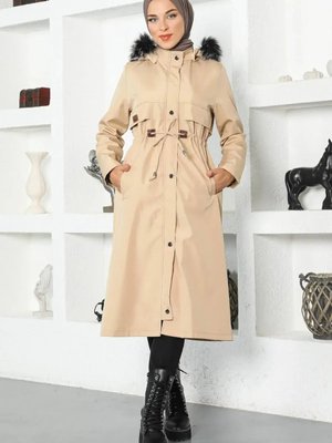 Beli Bağcıklı Mont Bej