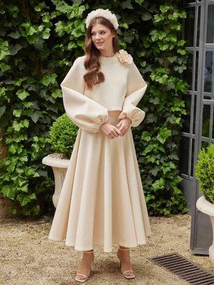 Parçalı Kabarık Etek Bej Parçalı Kabarık Etek Bej