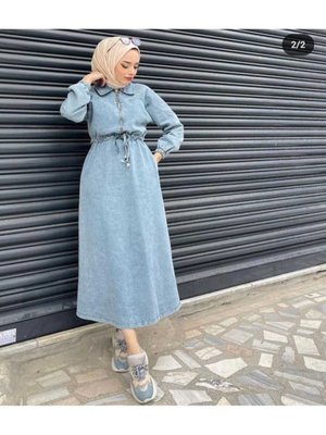 Yan Fermuarlı Siyah Kot Elbise