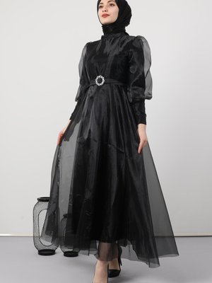 Organze Kloş Abiye Elbise Siyah Organze Kloş Abiye Elbise Siyah