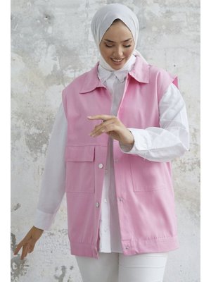 Pembe Kapak Cepli Gabardin Yelek Pembe Kapak Cepli Gabardin Yelek