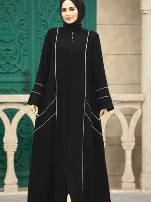 Fermuarlı Ekru Rabia Krep Ferace