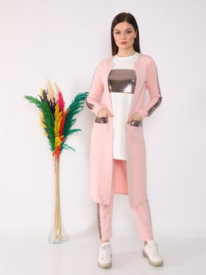 Pudra Pul Payet Detaylı Üçlü Eşofman Takım