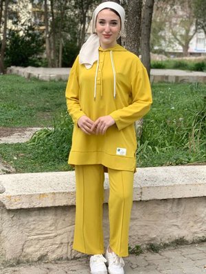 Yağ Yeşili Puane Kapişonlu İkili Takım Yağ Yeşili Puane Kapişonlu İkili Takım