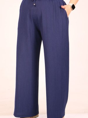 Lacivert Büyük Beden Bürümcük Bol Paça Pantolon