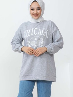 Gri Tenis Baskılı İki İplik Sweatshirt Gri Tenis Baskılı İki İplik Sweatshirt