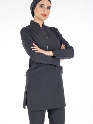 Antrasit Ince Likralı Hemşire Ve Cerrahi Doktor Forması Takımı