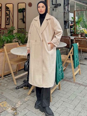 Oversize Kruvaze Uzun Kaşe Kaban